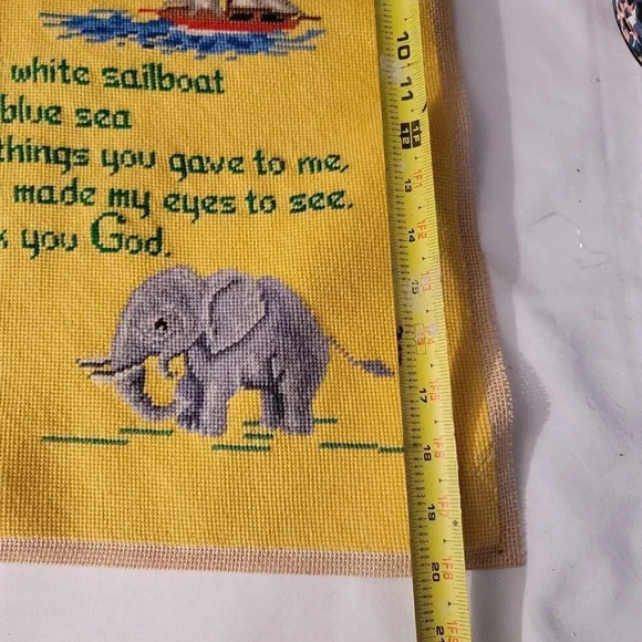 VTG Yellow Elephant Bee Tree Needlecraft Needlepoint Nursery Kids Prayer - Picture 7 of 15